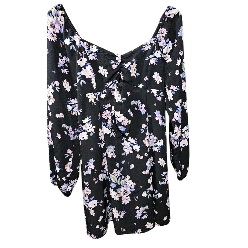Lily‎ Rose Women's Black Floral Off-Shoulder Dress Sz S Long Sleeve Boho Casual